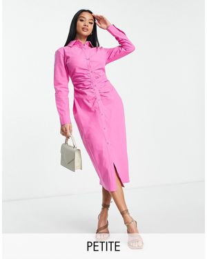 Missguided Poplin Midaxi Shirt Dress With Ruched Detail - Pink