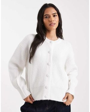 ASOS Rib Boxy Crew Neck Cardigan With Side Split Detail - White