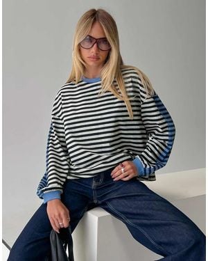 Princess Polly Taysha Cotton Rich Crew Neck Drop Shoulder Long Sleeve Top - Blue