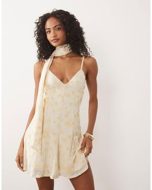 ASOS Flocked Mesh Scarf Detail Godet Mini Dress - Natural