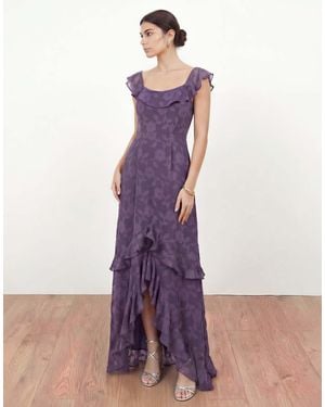 ANAYA Floral Burnout Ruffle Maxi Dress - Purple