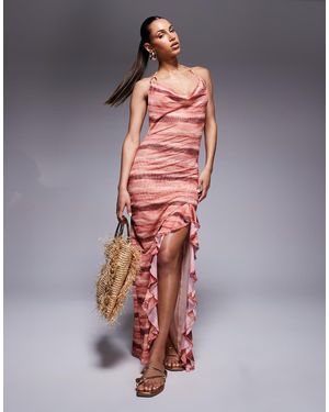 South Beach Vestido Largo Rosa Empolvado Con Estampado Difuminado De Malla De