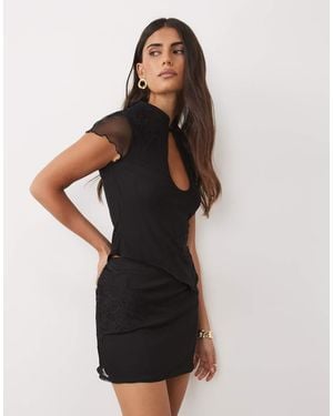 ASOS Co-Ord Mesh Minirok Met Kantdetail - Zwart