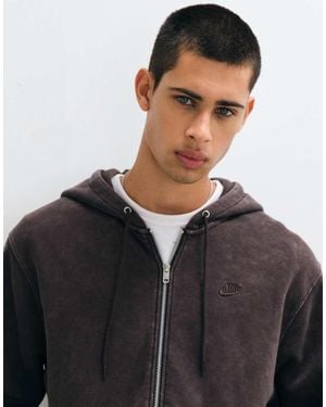 Nike Sudadera Con Capucha Club Con Cremallera Completa En Lavado - Negro