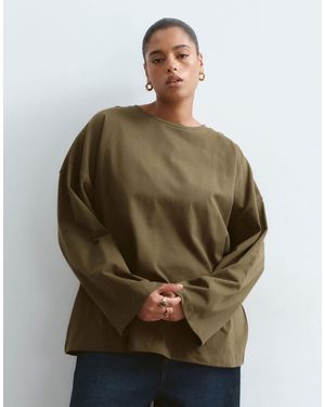 ARRANGE Curve Cotton Oversized Long Sleeve T-shirt - Green