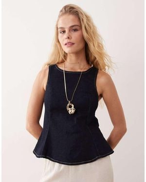 New Look Peplum Denim Top - Blue