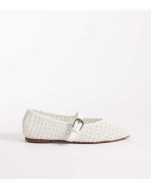 ASOS Wide Fit Leah Weave Detail Mary Jane Ballets - White
