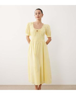Nobody's Child Petite Tula Cotton Ruch Puff Sleeve Midi Dress - Yellow