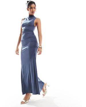 Bershka Ruched Polyamide Maxi Dress - Blue