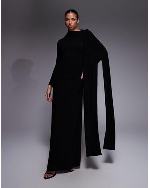 DASKA Vestito Lungo Monospalla A Mantella - Nero