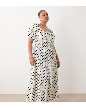 Esmee Curve Tie Front Puff Sleeve Beach Maxi Dress - White
