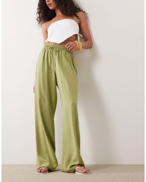 ASOS Linen Blend Wide Leg Pull On Trouser - Green