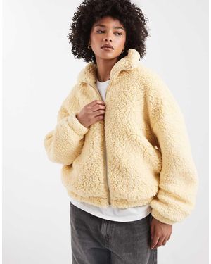 Miss Selfridge Zip Through Borg Jacket - Natural
