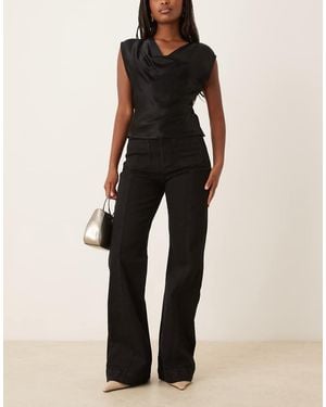 Gina Tricot Front Pocket Wide Leg Flare Jeans - Black