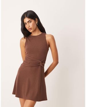 ASOS Ribbed Sleeveless Racer Knot Waist Mini Dress - Brown