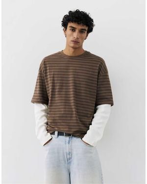 Pull&Bear Double Long Sleeve T-Shirt - Brown