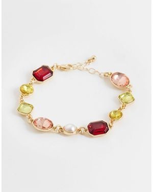Reclaimed Vintage Gem Stone Bracelet With Pearl Detail - Metallic