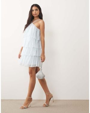 Vila High Neck Dobby Ruffle Mini Dress - White