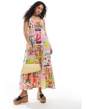 New Look Fruit Ric Rac Midi Dress - White