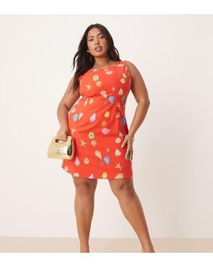 Never Fully Dressed Rainbow Shell Print Mini Shift Dress - Red