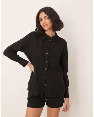 Jdy Relaxed Linen Shirt Co-ord - Black