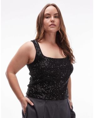 ASOS Asos Design Curve All-over Sequin Square Neck Top - Black