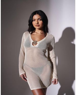 South Beach Gehaakte Mini Kaftan Met Uitlopende Mouwen - Grijs
