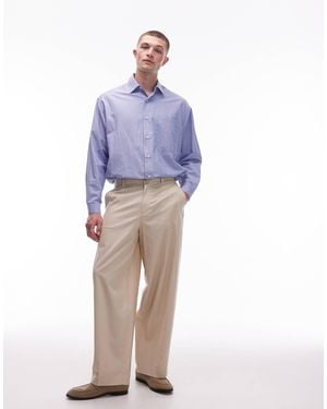 TOPMAN Pantalon ample en lin - taupe - Bleu