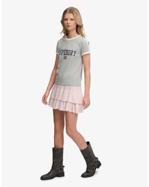 Superdry – bedruckter, gestufter minirock - Natur