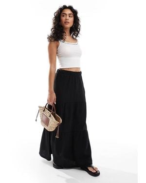 Pieces Falda Midi Negra Escalonada De Estilo Boho De - Negro