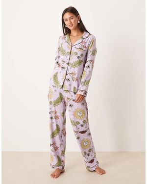 Chelsea Peers Poly Long Sleeve Revere Pyjama Set - Pink