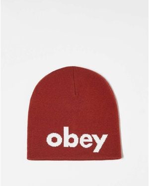 Obey Berretto Bordeaux Con Motivo Con Caratteri Minuscoli - Rosso