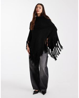 ASOS Knitted Poncho With Tassel Fringe - Black