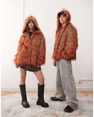Collusion Unisex Overhead Fur Coat - Brown
