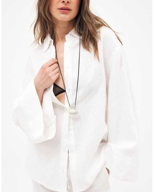 NA-KD Linen Wide Sleeve Shirt - White