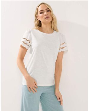 Long Tall Sally Embroidered Sleeve T-Shirt - White