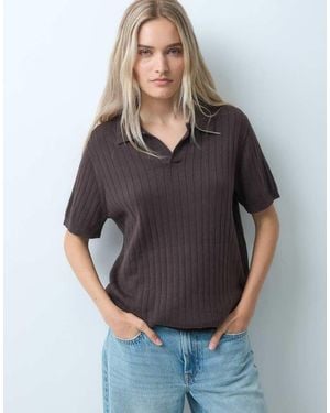 Gap Ribbed Johnny Collar Knitted Polo - Grey