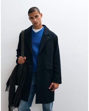 ASOS Abrigo Largo De Tejido Efecto Lana De - Azul