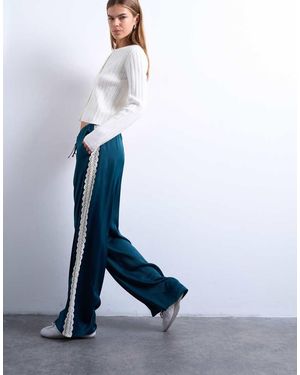 TOPSHOP Satin Lace Insert Trouser - White