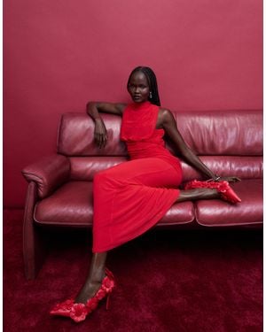 ASOS Mesh Sleeveless High Neck Maxi Dress With Sculpting Gauged Panel - Red