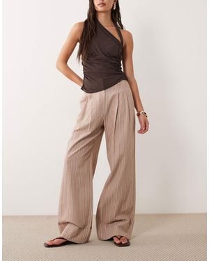 ASOS Tailored Wide Leg Turn Up Pants With Linen - Natural