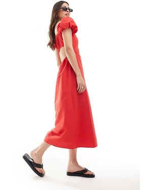 Stradivarius Maxi Jurk Met Pofmouwen - Rood