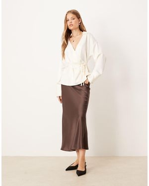 Gina Tricot Midi Satin Skirt - Natural