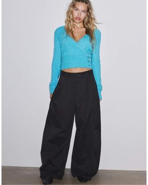 Stradivarius 100% Katoenen Barrel Broek - Blauw