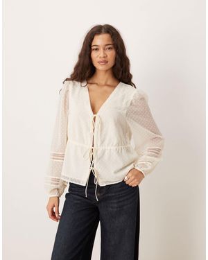 Abercrombie & Fitch Tie Front Long Sleeve Blouse - Natural