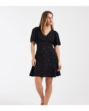 Vero Moda Button Through Mini Skater Dress With Cherry Print - Black