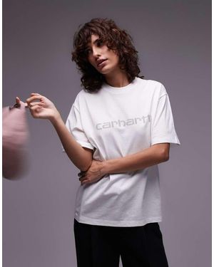 Carhartt T-Shirt A Maniche Corte Bianca Con Scritta Stampata Con Rivetti - Viola