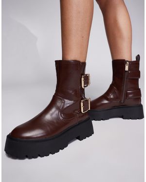 River Island Chunky Biker Boot - Brown
