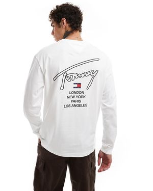 Tommy Hilfiger Camiseta Blanca De Manga Larga Con Estampado Trasero De Firma De - Blanco