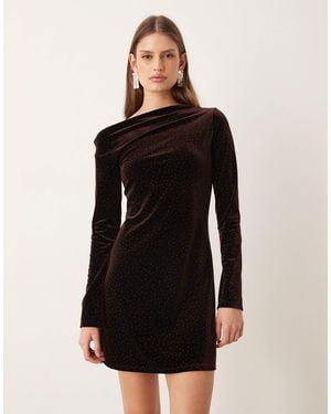 Mango Velvet Embellished Long Sleeve Mini Dress - Black